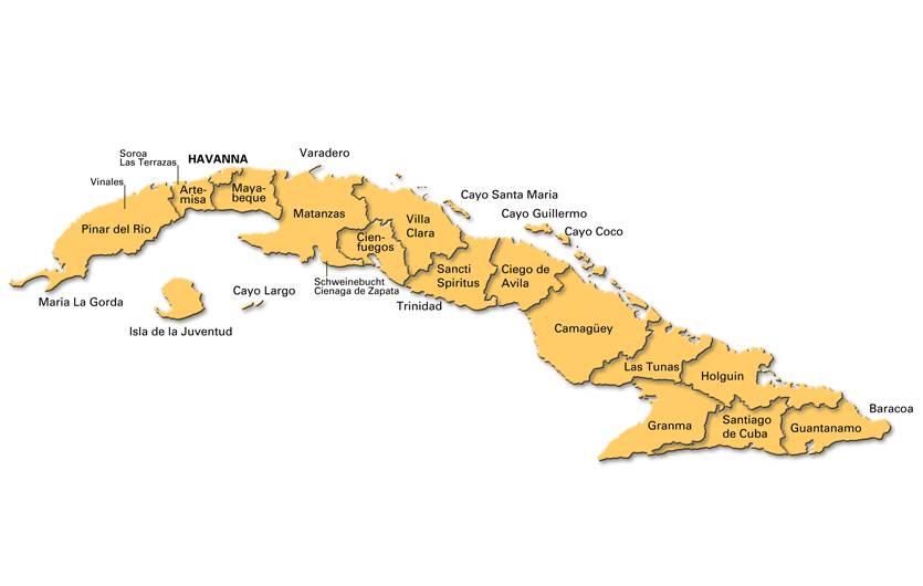 Kuba Karte Provinzen - Reisebausteine Kuba - Individualreisen